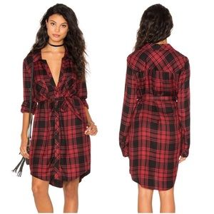 Sanctuary | Jordane Red Black Plaid Long Sleeve Shirt Dress Women’s Size Large